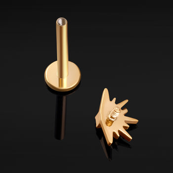 Gold Jewelled Sunburst Internally Threaded Titanium Labret Stud 1.2mm Gauge