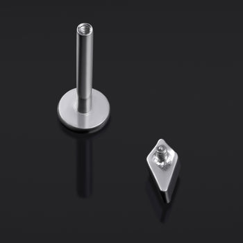 Labret Stud, Silver, Rhombus Cut with Green CZ Stone, Internally Threaded, Titanium, 1.2mm Gauge