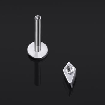 Labret Stud, Silver, Rhombus Cut with Red CZ Stone, Internally Threaded, Titanium, 1.2mm Gauge