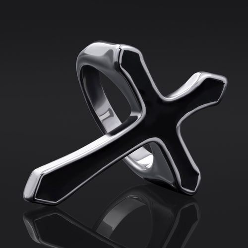 Black Steel Cross Ring