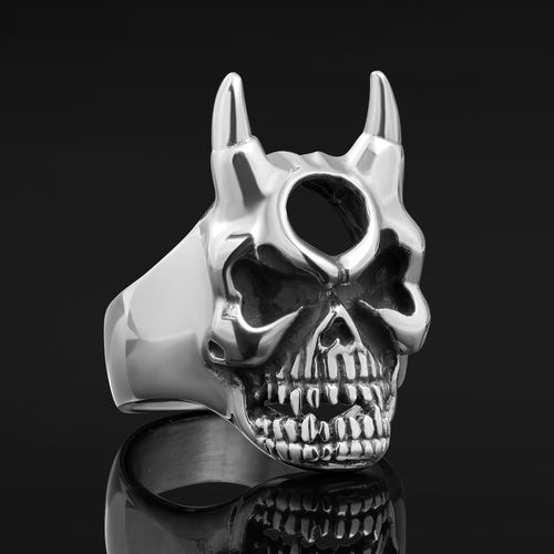 Silver Gothic Horned Devil Ring