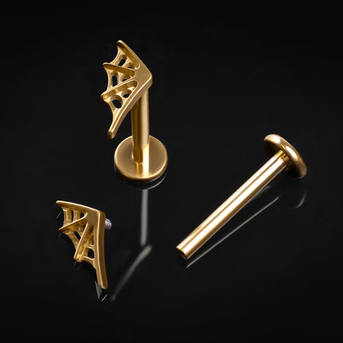 Titanium Internally Threaded Gold Spider Web Labret Stud 1.2mm Gauge
