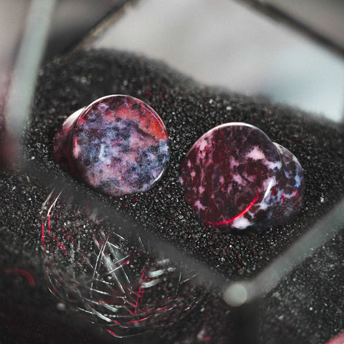 Red Cinnabar & Black Quartz Stone Plug / Gauge
