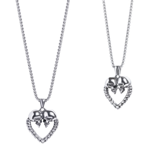 Silver Skeleton Heart Pendant Necklace
