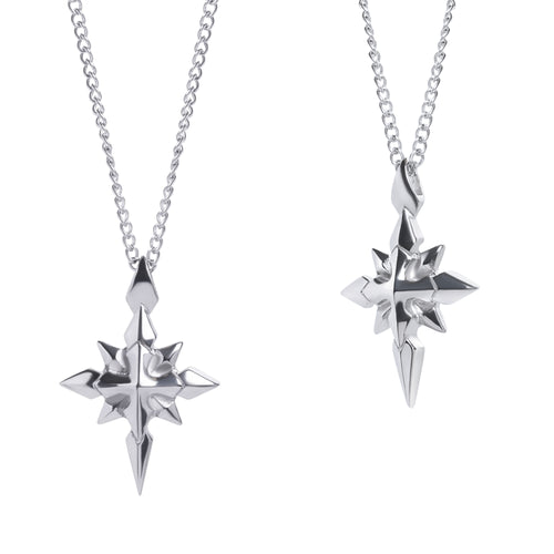 Silver Spiked Star Cross Pendant Necklace