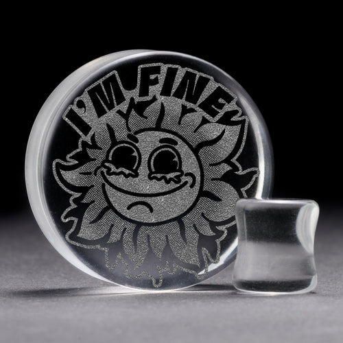 I'm Fine Crying Sunflower Plug / Gauge - Clear Glass | Flat Faced Double Flare