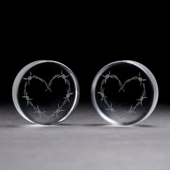 Stacheldraht Herz Tattoo Plug / Gauge - Klares Glas | Flache Doppelkonische Gesichtsform