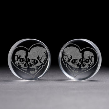 Bis zum Tod Skelett Plug / Manschette - Klares Glas | Flache Doppelkonische Dehnung