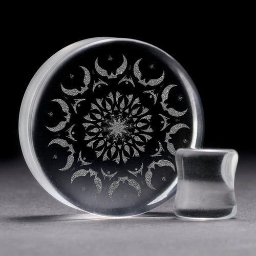 Faded Mandala Plug / Gauge - Clear Glass | Flat Faced Double Flare