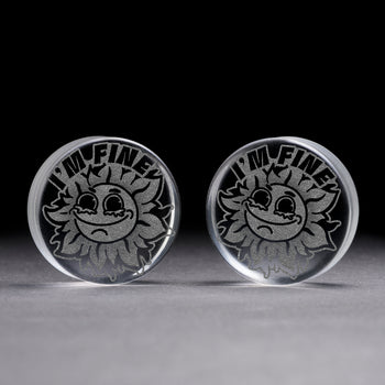 I'm Fine Crying Sunflower Plug / Gauge - Clear Glass | Flat Faced Double Flare