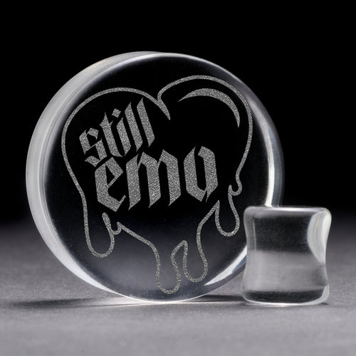 Noch Emo Tropfendes Herz Plug / Gauge - Klares Glas | Flache Gesichts-Doppelkonische Ausweitung