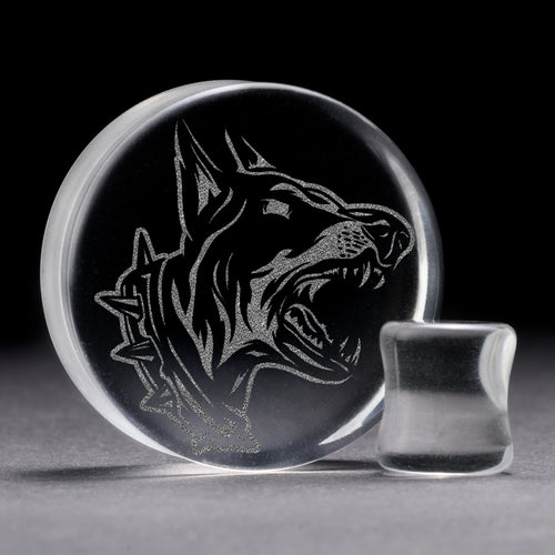 Wütender Dobermann Hund Plug / Manschette - Klares Glas | Flache Doppel-Flare