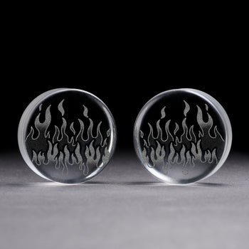 90er Jahre Retro Flammen Plug / Manometer - Klares Glas | Flache Doppelkonische Ausführung