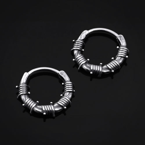 Stainless Steel Gunmetal Grey Barbed Wire Huggie Hoop Earrings (Pair)