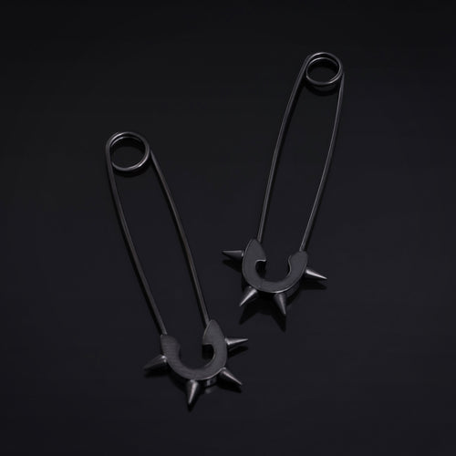 Stainless Steel Black Spiked Safety Pin Earrings (Pair)