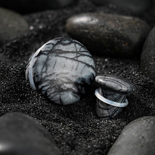 Black Net Jasper Single Flare Stone Plug / Gauge