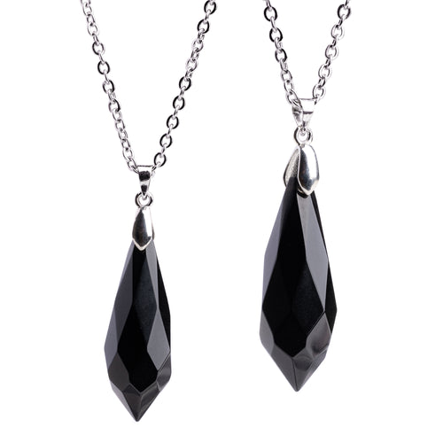Silver & Black Obsidian Wand Necklace