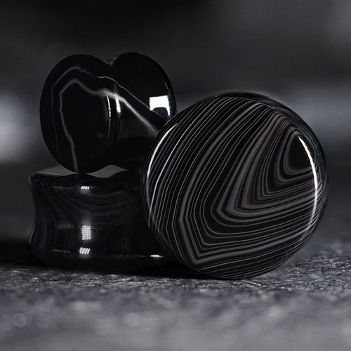 Black Line Agate Stone Plug / Gauge