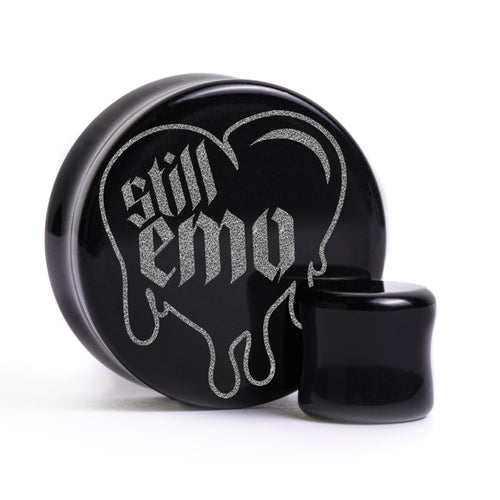 Noch Emo Tropfendes Herz Plug / Gauge - Schwarzes Glas | Flache Gesichts-Doppelkonische Ausweitung