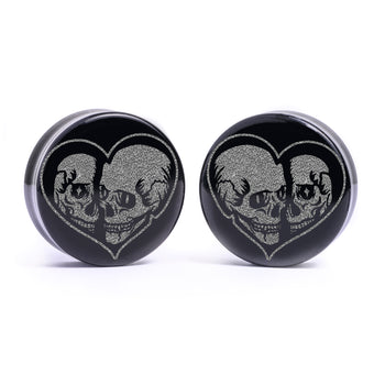 Bis zum Tod Skelett Plug / Manschette - Schwarzes Glas | Flache Doppelkonische Dehnung