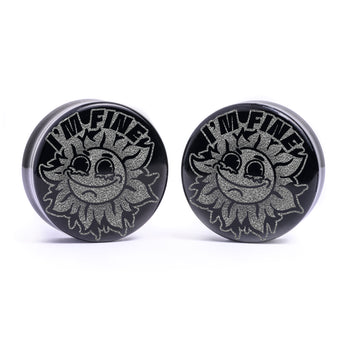 Ich bin gut Weinende Sonnenblume Plug / Manschette - Schwarzes Glas | Flache Doppelkonische Ausführung