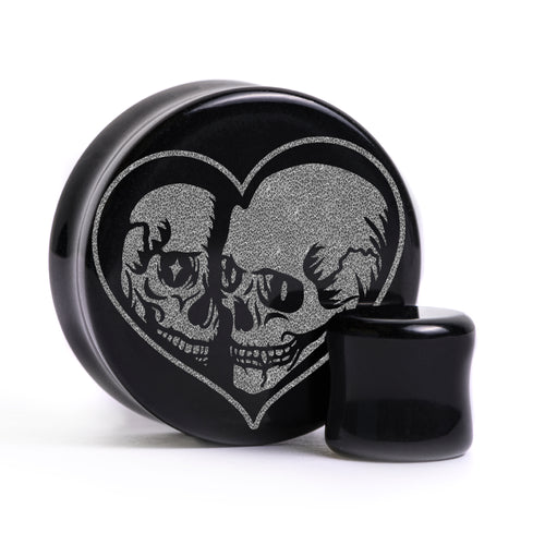 Bis zum Tod Skelett Plug / Manschette - Schwarzes Glas | Flache Doppelkonische Dehnung