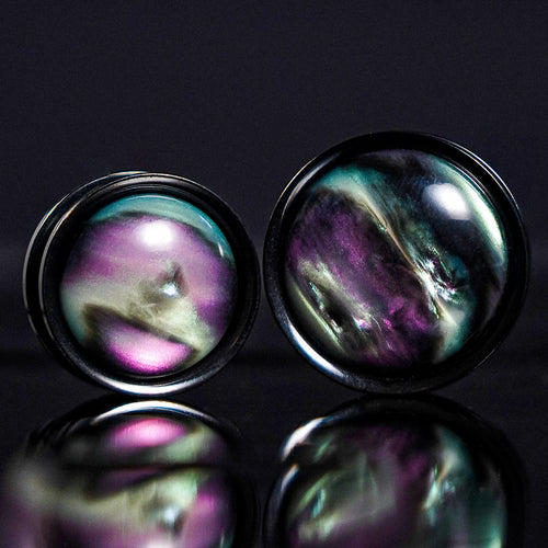 Midnight Opal & Black Screwback Stainless Steel Tunnel