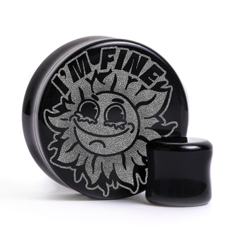 Ich bin gut Weinende Sonnenblume Plug / Manschette - Schwarzes Glas | Flache Doppelkonische Ausführung