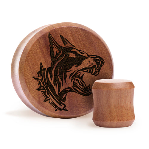 Wütender Dobermann Hund Plug / Manschette - Saba Holz | Flache Doppelkonische Ausweitung