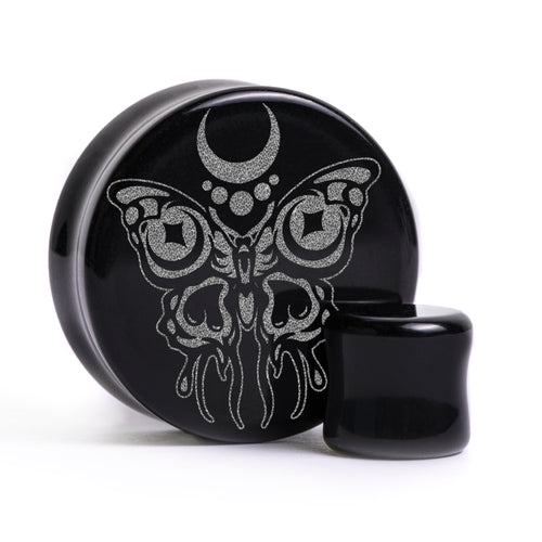 Butterfly Plug / Gauge - Black Glass | Flat Faced Double Flare