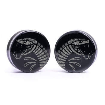 Alternative Tattooed man wearing 90's Retro Flames Plug / Gauge - Saba Wood | Flat Faced Double Flare