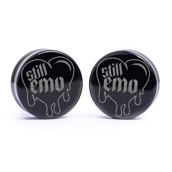 Noch Emo Tropfendes Herz Plug / Gauge - Schwarzes Glas | Flache Gesichts-Doppelkonische Ausweitung