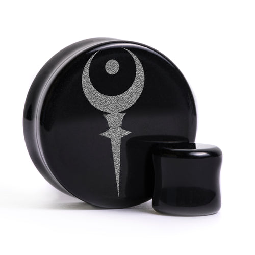 Sigil Of Hades Plug / Gauge - Black Glass | Flat Faced Double Flare