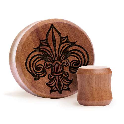 Fleur De Lis Lilly Plug / Gauge - Saba Holz | Flache Doppelkonische Gesichtsform