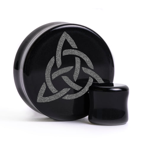 Celtic Knot Plug / Gauge - Black Glass | Flat Faced Double Flare