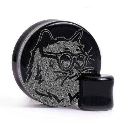 Cool Cat Plug / Gauge - Black Glass | Flat Faced Double Flare