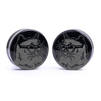 Cool Cat Plug / Gauge - Black Glass | Flat Faced Double Flare
