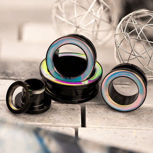 Blue Iridescent Screwback Stainless Steel Tunnel