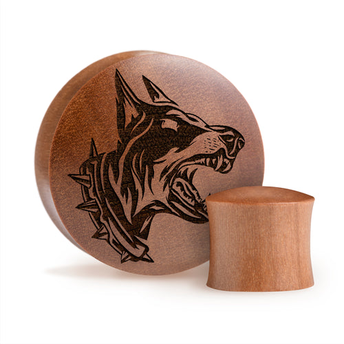 Angry Doberman Dog Plug / Gauge - Saba Wood | Convex Double Flare