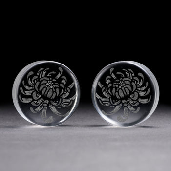 Chrysanthemenblume Plug / Manschette - Klares Glas | Flache Doppelkonische Ausweitung