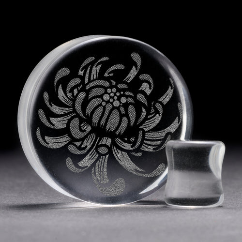 Chrysanthemenblume Plug / Manschette - Klares Glas | Flache Doppelkonische Ausweitung