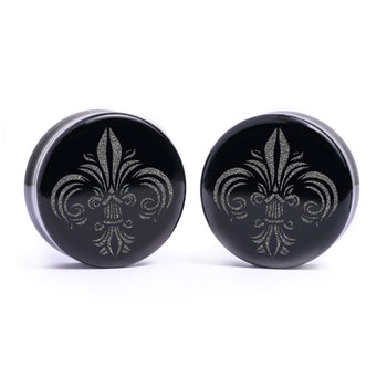 Fleur De Lis Lilly Plug / Gauge - Black Glass | Flat Faced Double Flare