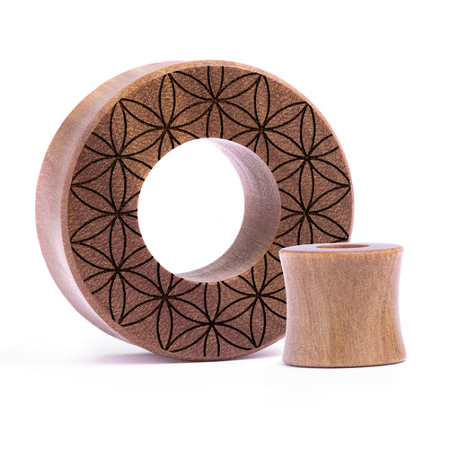 Flower Of Life Tunnel Plug/Messgerät – Saba Wood | Flaches Doppelflare