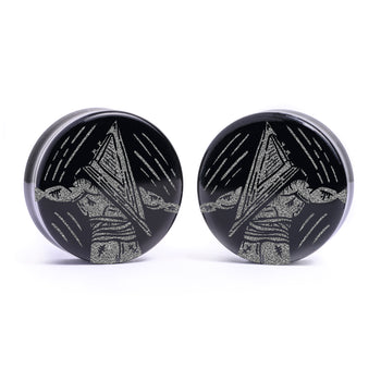 Pyramid Head Plug / Gauge - Black Glass | Flat Faced Double Flare