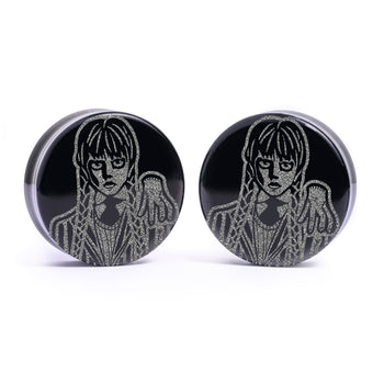Wednesday Addams Plug / Gauge - Black Glass | Flat Faced Double Flare