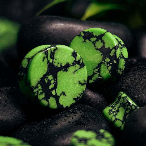 Marble Black & Green Stone Plug / Gauge
