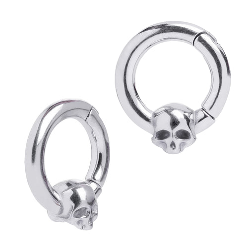 Silver Skull Hoop Hangers (Pair)