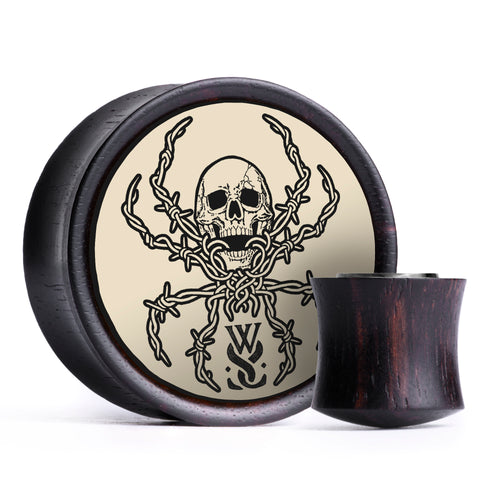 WSS Social Skull Plug / Gauge - Elfenbein & Schwarzes Inlay Ebenholz | Konvexer Double Flare