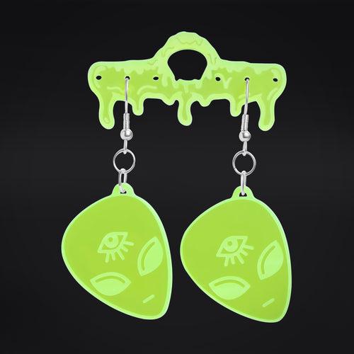 Fluorescent Green Acrylic Alien Earring Hangers (Pair)
