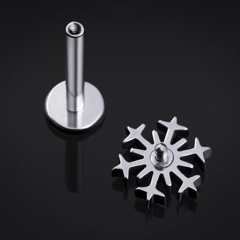 Titanium Internally Threaded Silver Snowflake Labret Stud 1.2mm Gauge